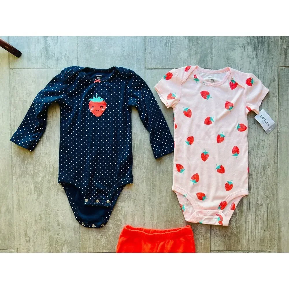 Strawberry Polka Dot Bodysuit Pant Legging 3 Piece Outfit Set Baby Girl 18m NEW